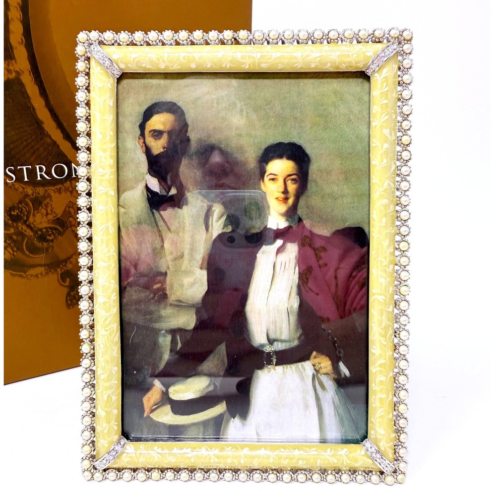 NEW Jay Strongwater Lorraine Stone Edge 4x6" Crystal Pearl Frame Yellow‎